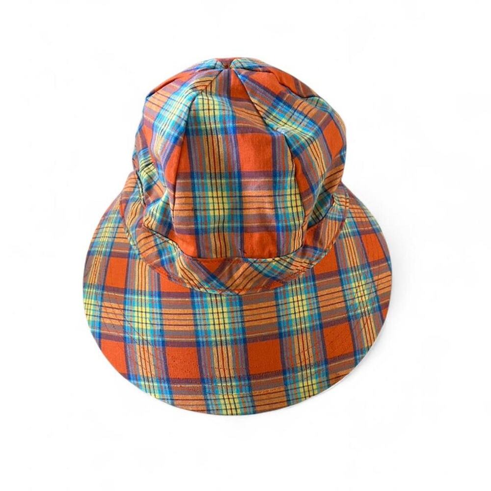 Vintage Dorfman Pacific wide brimmed retro plaid summer gardening hat